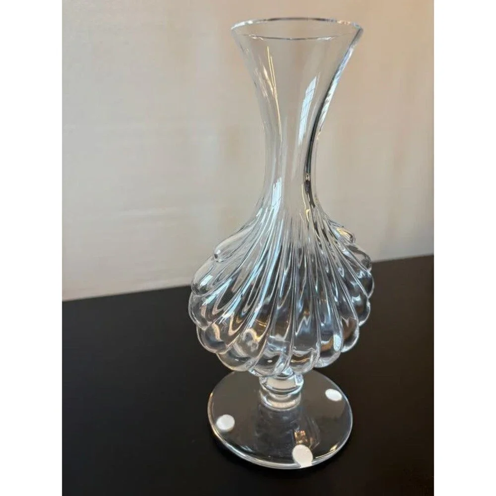 Baccarat France Crystal Bud Vase Fluted Shell Footed Acid Etched Mark